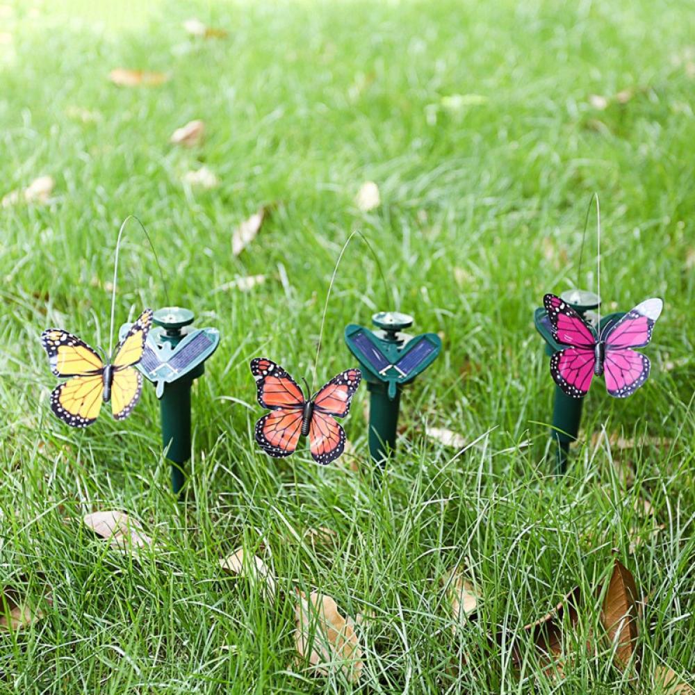 Lemetow 1 pcs Plastic Solar Powered Flying Butterfly Bird Sunflower Yard  Garden Stake Ornament Decor Butterflies Hummingbird Garden